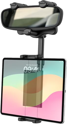 Dosvsi Auto Rückspiegel Tablet Halterung, LKW Großen Rückspiegel iPad Halter mit 360° Einziehbarer Arm, Auto Rückspiegel Ständer für iPad Pro Air Mini, Galaxy Tab/Z Fold,iPhone, 4~12.9" Handy & Tablet von Dosvsi