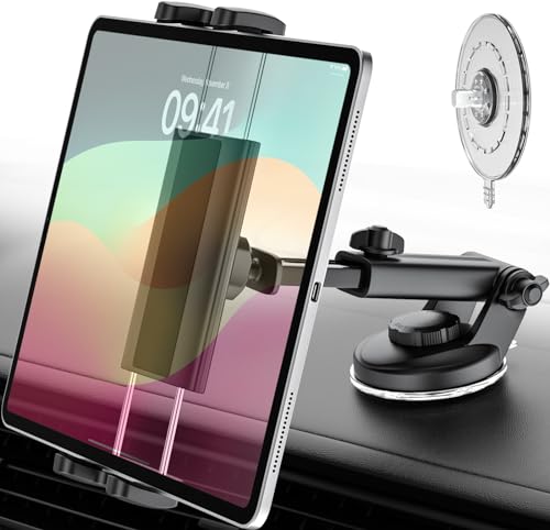Dosvsi Auto Tablet Halter Armaturenbrett, [Einstellbar Teleskoparm] Stark Saugnapf Tablet Halter für KFZ LKW Van, Windschutzscheibe Ständer für iPad Pro Air Mini, Tab, Z Fold, iPhone, 4-12.9" Tablets von Dosvsi