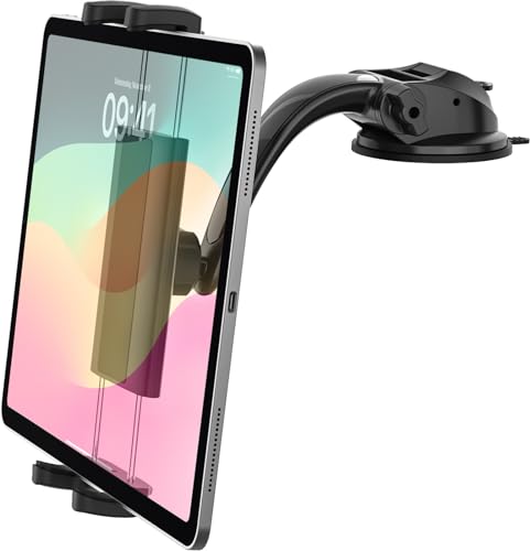 Dosvsi Tablet Auto Halterung Armaturenbrett, Saugnapf KFZ Tablethalter mit Verstellbarem Arm, Ultra Stabile Dash Ständer für iPad Pro 12.9 Air Mini, Galaxy Tab, Z Fold, Z Flip, iPhone, 4~13" Gerät von Dosvsi