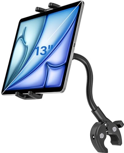 Dosvsi Tablet Halter für Spinning Fahrrad, Schwerlast Schwanenhals Laufband Tablet Halterung, Crosstrainer Heimtrainer Lenker Ständer für iPad Pro 12.9 Mini Air, Tab, Z Fold, iPhone, 4-13" Geräte von Dosvsi