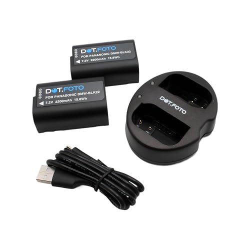 Dot.Foto DMW-BLK22 Premium 2200mAh Akku (2er Pack) & DMW-BTC15 typ Schnelles USB Dual-Ladegerät für Panasonic Lumix DC-S5, S5II, S5IIX, GH5, GH5S, GH5II, GH6, G9II von Dot.Foto