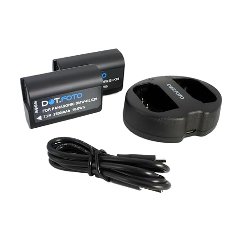 Dot.Foto DMW-BLK22 Premium Hohe Kapazität 2500mAh Akku (2er Pack) & DMW-BTC15 typ USB Dual-Ladegerät für Panasonic Lumix DC-S5, S5II, S5IIX, S9, G9II, GH5, GH5II, GH5S, GH6 von Dot.Foto
