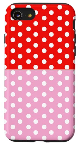 Rot Rosa Polka Dot Vintage Boho Ästhetisch Weiß Gepunktet Hülle für iPhone SE (2020) / 7 / 8 von DotStyle Creations