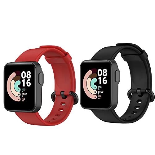 Dotoen Kompatibles Xiaomi Watch Lite Armband, Verstellbares Silikon-Ersatzband mit Metalleimer-Zubehör (Schwarz+rot) von Dotoen
