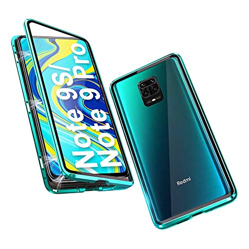 DoubTech Hülle für Redmi Note 9S / Note 9 Pro Magnetische Adsorption Tech Handyhülle 360 Grad Schutz Starke Magneten Aluminiumrahmen Gehärtetes Glas Stoßfest Metall Flip Cover von DoubTech