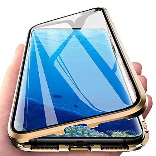 DoubTech Hülle für Samsung Galaxy S8 Magnetische Adsorption Tech Handyhülle Vorne Hinten Gehärtetes Glas Starke Magneten Einbaurahmen 360 Grad Schutz Stoßfest Metall Flip Cover - Gold von DoubTech