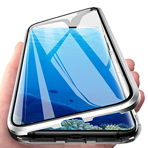 DoubTech Hülle für Samsung Galaxy S8 Magnetische Adsorption Tech Handyhülle Vorne Hinten Gehärtetes Glas Starke Magneten Einbaurahmen 360 Grad Schutz Stoßfest Metall Flip Cover - Silber von DoubTech