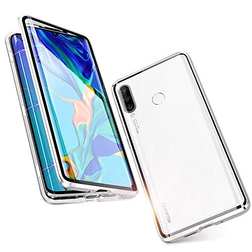 DoubTech Rundum Hülle für Huawei P30 Lite Schutzhülle Magnetische Adsorption Tech Stark Magneten Eingebaut Rahmen Dual Hohe Empfindlichkeit Gehärtetes Glas Unibody-Schutz Stoßfest Metall Flip Cover von DoubTech