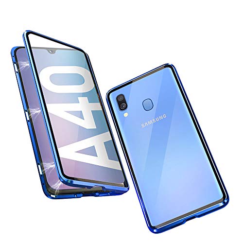 DoubTech Rundum Hülle für Samsung Galaxy A40 Magnetische Adsorption Handyhülle 360 Grad Schutzhülle Stark Magneten Aluminiumrahmen Dual Haptik Gehärtetes Glas Stoßfest Metall Flip Cover von DoubTech