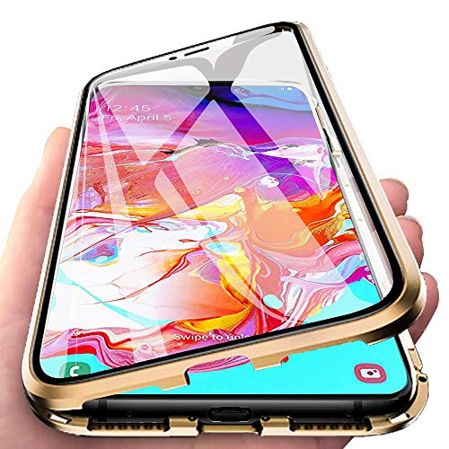 DoubTech Rundum Hülle für Samsung Galaxy A70 Magnetische Adsorption Handyhülle 360 Grad Schutzhülle Stark Magneten Aluminiumrahmen Dual Haptik Gehärtetes Glas Stoßfest Metall Flip Cover von DoubTech