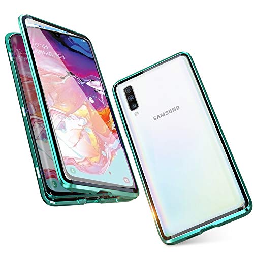 DoubTech Rundum Hülle für Samsung Galaxy A70 Magnetische Adsorption Handyhülle 360 Grad Schutzhülle Stark Magneten Aluminiumrahmen Dual Haptik Gehärtetes Glas Stoßfest Metall Flip Cover von DoubTech