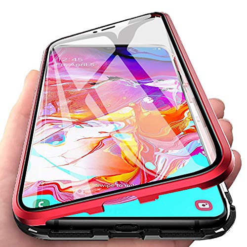 DoubTech Rundum Hülle für Samsung Galaxy A70 Magnetische Adsorption Handyhülle 360 Grad Schutzhülle Stark Magneten Aluminiumrahmen Dual Haptik Gehärtetes Glas Stoßfest Metall Flip Cover von DoubTech