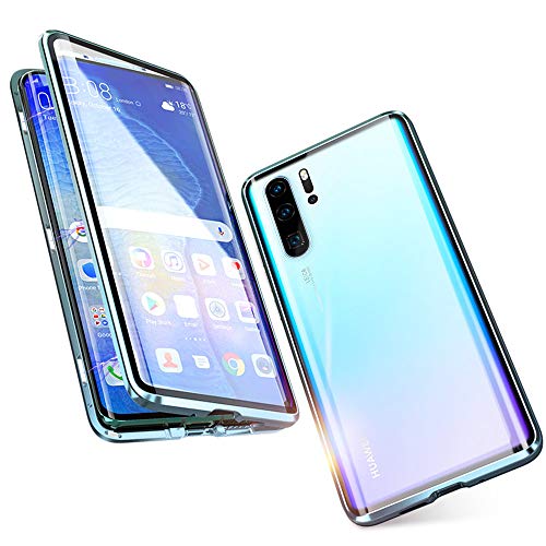 DoubTech Schutzhülle für Huawei P30 Pro Cover, magnetisch, stoßfest, 360-Grad-Schutz, Dual Haptik, Hartglas, transparent, sehr dünn, starker Magnet, Aluminiumrahmen, Metall, Flip Case von DoubTech