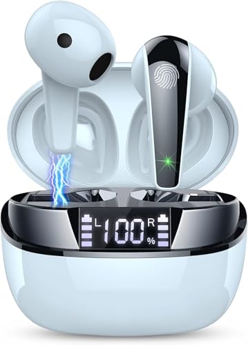 Wireless Earbuds Bluetooth 5.3 Ohrhörer mit HiFi Stereo Kopfhörer Kabellos, 47H Ohrhörer mit 4 ENC Noise Cancelling Mikrofone, Dual LED Display in Ear Kopfhörer IP7 Wasserdicht USB-C für Arbeit von Doubc
