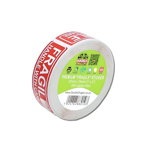 Double Dragon, 500 Fragile Sticker 1"x 3" (25mm x 76mm), Fragile Handle with Care Warnaufkleber für Versand und Verpackung, 1"x 3" von Double Dragon