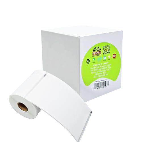 Double Dragon 220 Thermo-Versandetiketten 104x159 mm (4"x6"), kompatibel mit DYMO S0904980, 1744907, LabelWriter 4XL & anderen Thermodruckern. Extra-groß & selbstklebend von Double Dragon