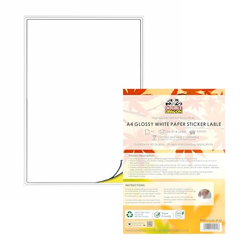 Double Dragon 50 Blätter A4 Weißes Mattes Stickerpapier, Selbstklebende, Universell Anwendbare Etiketten für Inkjet- und Laserdruck, Adressetiketten, Schnell Trocknend, Mit Klebebacken Double Dragon 50 Blätter A4 Weißes Mattes Stickerpapier, Selbstklebende, Universell Anwendbare Etiketten für Inkjet- und Laserdruck, Adressetiketten, Schnell Trocknend, Mit Klebebacken von Double Dragon
