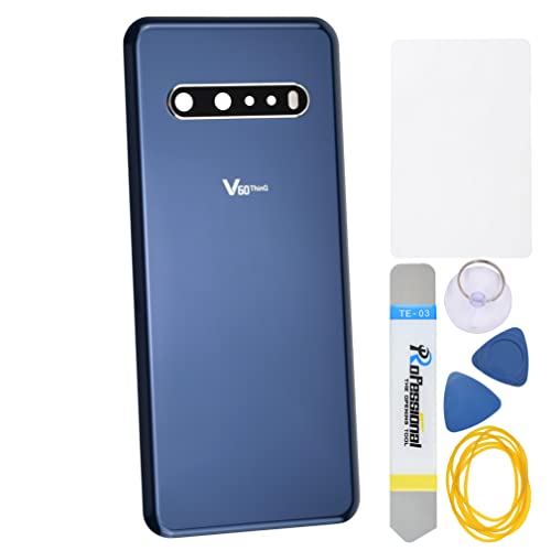 Double Sure Blaue Glas-Rückabdeckung für LG V60 ThinQ 5G V60 ThinQ 5G UW LM-V600 mit seltenem Kamerarahmen und Glasabdeckung, vorgeschnittener Kleber und Werkzeugset von Double Sure