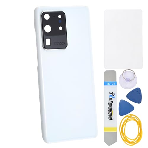 Double Sure Cloud White Acrylglas Rückseite Reparaturteil für Samsung Galaxy S20 Ultra S20 Ultra 5G mit Rückkamera-Rahmen Glaslinse vorgeschnittener Kleber und Werkzeug-Sets von Double Sure