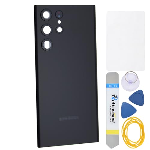 Double Sure Ersatz-Rückseite aus Acrylglas für Samsung Galaxy S22 Ultra 5G SM-S908B mit Rückkamera-Rahmen und Glaslinse, vorgeschnittener Kleber und Werkzeugset, Schwarz von Double Sure