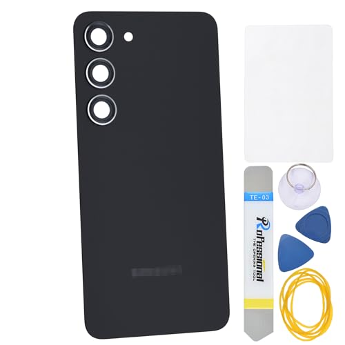 Double Sure Ersatz-Rückseite aus Acrylglas für Samsung Galaxy S23 SM-S911B mit Rückkamera-Rahmen und Glaslinse, vorgeschnittener Kleber und Werkzeugset, Schwarz von Double Sure
