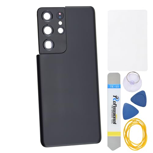 Double Sure Phantom Black Acrylglas Rückseite Reparaturteil für Samsung Galaxy S21 Ultra 5G SM-G998B mit Rückkamera-Rahmen, Glaslinse, vorgeschnittener Kleber und Werkzeugsets von Double Sure