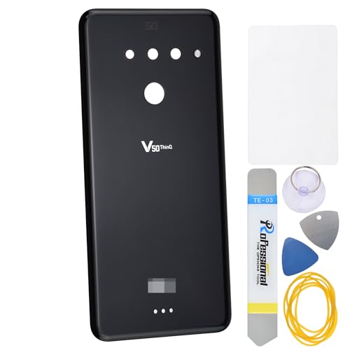Double Sure Rückabdeckung aus Acrylglas für LG V50 ThinQ 5G LM-V500 LM-V500N, mit seltenem Kamerarahmen und Glasabdeckung, vorgeschnittener Kleber und Werkzeugset, Schwarz von Double Sure