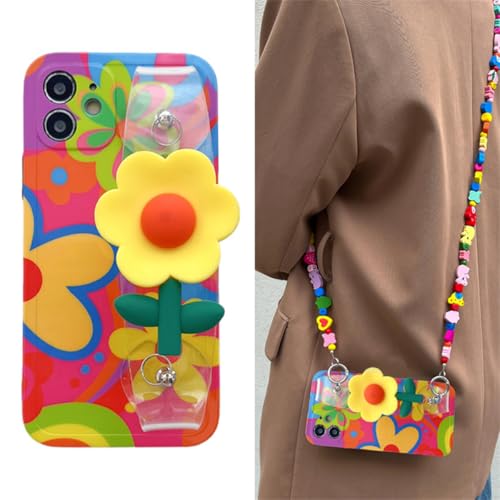 Flower with Lanyard Neck Strap Silicone Phone Case for Iphone 15, 14, 13, 12 Series, Crossbody Case with Lanyard and Wristband Kickstand (for iphone 12 pro max,Sunflower) von Douerhv