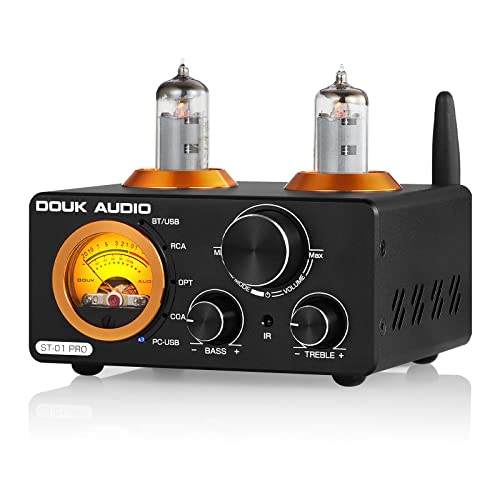 [Aktualisierte Version] ST-01 PRO 200W HiFi-Verstärker Mini Audioempfänger Bluetooth 5.0 Röhrenverstärker Digital Amplifier mit VU-Meter, USB DAC Coax/Opt von Douk Audio