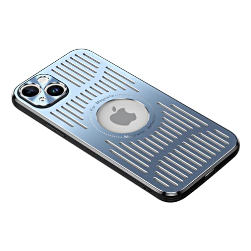 Doulings Magnetische Serie für iPhone-Hülle, kompatibel mit MagSafe; militärischer Fall- und Kameralinsenschutz; Aluminiumlegierung, Wärmeableitung, Logo, stoßfest (Blau, iPhone 14 Plus) von Doulings