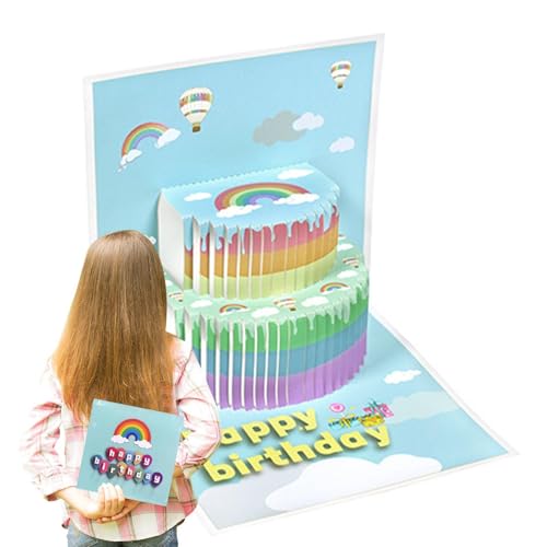 Dovxk Alles Gute zum Geburtstagskarten, 3D-Pop-Up-Geburtstagskarten,Einzigartige 3D-Kuchen-Happy-Birthday-Grußkarte - Pop-Up-Grußkarten, Postkarten mit Umschlag und Grußkarte für Familienfreunde von Dovxk