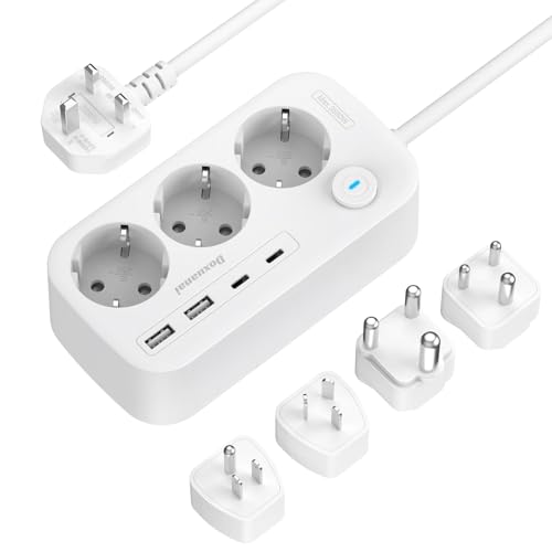 Reiseadapter Weltweit, Steckdosenleiste 3 Fach mit 4 USB(2 USB A,2 USB C), Deutsch zu US/UK/AU/India/Südafrika Adapter Steckdose mit 1,5M für Europa zu USA Mexiko Australien Thailand HK Namibia Reiseadapter Weltweit, Steckdosenleiste 3 Fach mit 4 USB(2 USB A,2 USB C), Deutsch zu US/UK/AU/India/Südafrika Adapter Steckdose mit 1,5M für Europa zu USA Mexiko Australien Thailand HK Namibia von Doxuanai