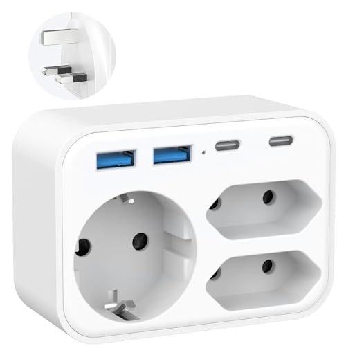 Reiseadapter UK, Reisestecker Deutschland auf UK mit 2 USB C-Anschlüssen und 2 A Schlüssen, Typ G Stecker 3Fach für Irland, England, Schottland, Kenia, London, Britisch-Irisch, Hongkong Reiseadapter UK, Reisestecker Deutschland auf UK mit 2 USB C-Anschlüssen und 2 A Schlüssen, Typ G Stecker 3Fach für Irland, England, Schottland, Kenia, London, Britisch-Irisch, Hongkong von Doxuanai