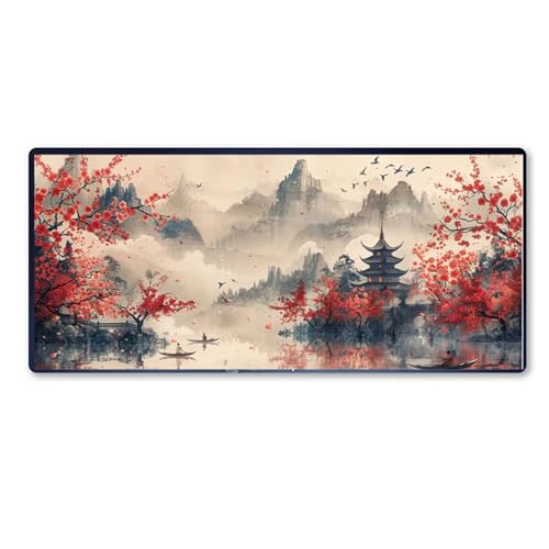 Chinesen Mauspad XXL 900 X 400 X 3mm, Groß Gaming Mauspad Berge Design Vernähte Kanten, Wetterfest Anti Rutsch Mousepad PC Laptop verbessert Präzision und Geschwindigkeit für Home Office, Geschenke von Dozsconz