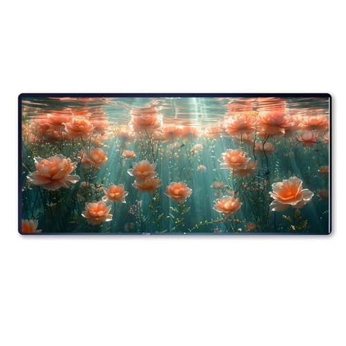 Gaming Mauspad Blume Motiv, See Mousepad XXL 900x400 x 3mm, Wetterfest Anti Rutsch Schreibtisch Mouse Pad verbessert Präzision und Geschwindigkeit, Gaming Zubehör für Home Zimmer Deko Aesthetic von Dozsconz