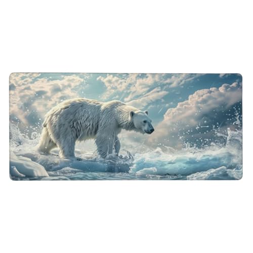 Gaming Mauspad Eisbär Mauspad XXL 800x300x3mm XXL Mousepad Schneeszene Mauspad Gaming Zubehör mit Anti Rutsch Basis Mouse Pad Wasserdicht und Langlebig für Maus und Tastatur, Zimmer Gaming deko von Dozsconz