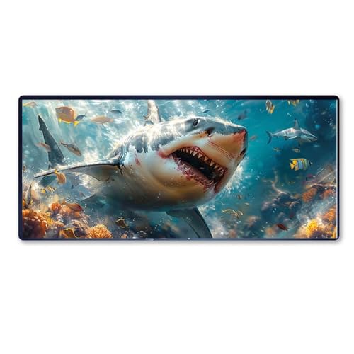 Gaming Mauspad Hai Mauspad XXL 800 x 400 x 3 mm XXL Mousepad Die Unterwasserwelt Mauspad Gaming Zubehör mit Anti Rutsch Basis Mouse Pad Wasserdicht und Langlebig für Maus und Tastatur, Home Decor von Dozsconz