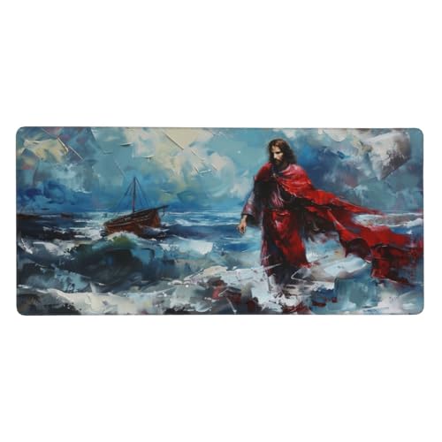 Gaming Mauspad Jesus Motiv, Boot Mousepad XXL 900x400x3mm, Desk Mat Wetterfest Anti-Rutsch Schreibtisch Mouse Pad verbessert Präzision und Geschwindigkeit, Gaming Zubehör für Home Zimmer Deko von Dozsconz