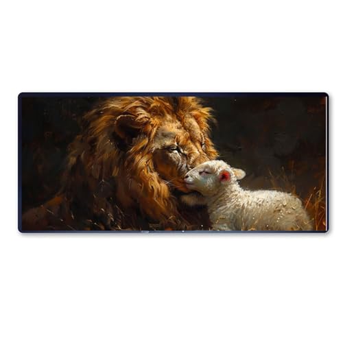 Gaming Mauspad Löwe Mauspad XXL 900 x 400 x 3 mm XXL Mousepad Schaf Mauspad Gaming Zubehör mit Anti Rutsch Basis Mouse Pad Wasserdicht und Langlebig für Maus und Tastatur, Home Decor, Kinder Geschenk von Dozsconz