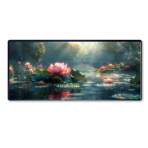 Gaming Mauspad Lotus Mauspad XXL 800 x 400 x 3 mm XXL Mousepad Lotus Blatt Mauspad Gaming Zubehör mit Anti Rutsch Basis Mouse Pad Wasserdicht und Langlebig für Maus und Tastatur, Home Decor, Geschenk von Dozsconz