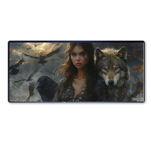 Gaming Mauspad Mädchen Mauspad XXL 800 x 300 x 3 mm XXL Mousepad Wolf Mauspad Gaming Zubehör mit Anti Rutsch Basis Mouse Pad Wasserdicht und Langlebig für Maus und Tastatur, Home Decor, Geschenk von Dozsconz
