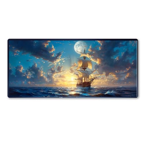 Gaming Mauspad Segelboot Mauspad XXL 1000 x 500 x 3 mm XXL Mousepad Mond Mauspad Gaming Zubehör mit Anti Rutsch Basis Mouse Pad Wasserdicht und Langlebig für Maus und Tastatur, Home Decor, Geschenk von Dozsconz