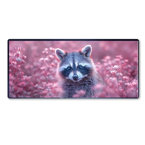 Gaming Mauspad Waschbär Motiv, Blume Mousepad XXL 800x300 x 3mm, Wetterfest Anti Rutsch Schreibtisch Mouse Pad verbessert Präzision und Geschwindigkeit, Gaming Zubehör für Home Zimmer Deko Aesthetic von Dozsconz