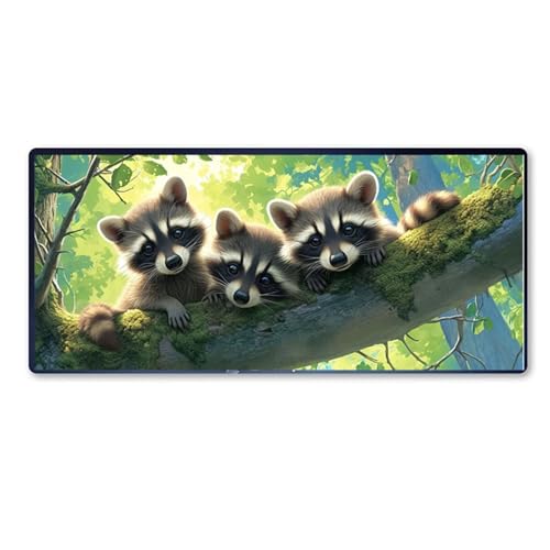 Gaming Mauspad Waschbär Motiv, Tier Mousepad XXL 800x400 x 3mm, Wetterfest Anti Rutsch Schreibtisch Mouse Pad verbessert Präzision und Geschwindigkeit, Gaming Zubehör für Home Zimmer Deko Aesthetic von Dozsconz