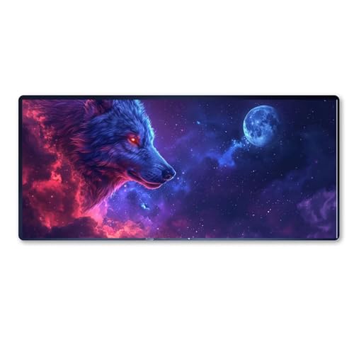 Gaming Mauspad Wolf Motiv, Mond Mousepad XXL 800x300 x 3mm, Wetterfest Anti Rutsch Schreibtisch Mouse Pad verbessert Präzision und Geschwindigkeit, Gaming Zubehör für Home Zimmer Deko Aesthetic von Dozsconz