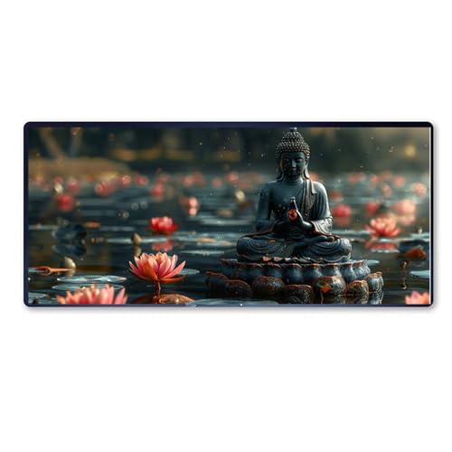 Gaming Mauspad Zen Motiv, Lotus Mousepad XXL 800x300 x 3mm, Wetterfest Anti Rutsch Schreibtisch Mouse Pad verbessert Präzision und Geschwindigkeit, Gaming Zubehör für Home Zimmer Deko Aesthetic von Dozsconz