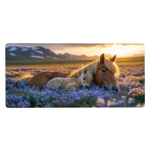 Gaming Mousepad Pferd Mauspad XXL 800X400X3MM Großes Mouse Pad Blume Schreibtischunterlage mit Rutschfeste Gummibasis, Maus Pad Wasserdicht Anti-Rutsch Schreibtisch Zubehör Für Home Office, PC, Laptop von Dozsconz