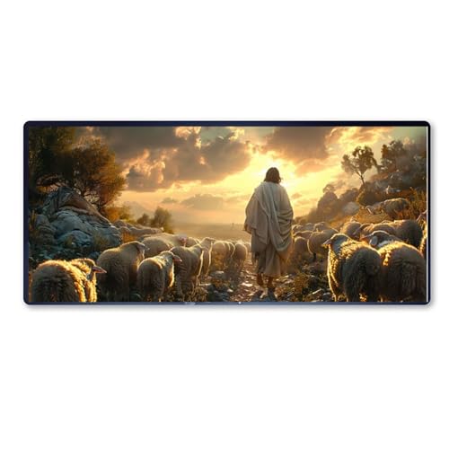 Jesus Mauspad XXL 800 X 300 X 3mm, Groß Gaming Mauspad Schaf Design Vernähte Kanten, Wetterfest Anti Rutsch Mousepad PC Laptop verbessert Präzision und Geschwindigkeit für Home Office, Geschenke von Dozsconz
