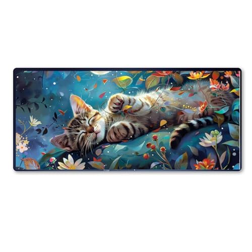 Katze Mauspad XXL 800 X 400 X 3mm, Groß Gaming Mauspad Tier Design Vernähte Kanten, Wetterfest Anti Rutsch Mousepad PC Laptop verbessert Präzision und Geschwindigkeit für Home Office, Geschenke von Dozsconz