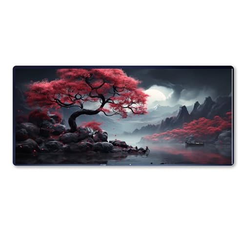 Landschaft Mauspad XXL 800 X 400 X 3mm, Groß Gaming Mauspad Baum Design Vernähte Kanten, Wetterfest Anti Rutsch Mousepad PC Laptop verbessert Präzision und Geschwindigkeit für Home Office, Geschenke von Dozsconz